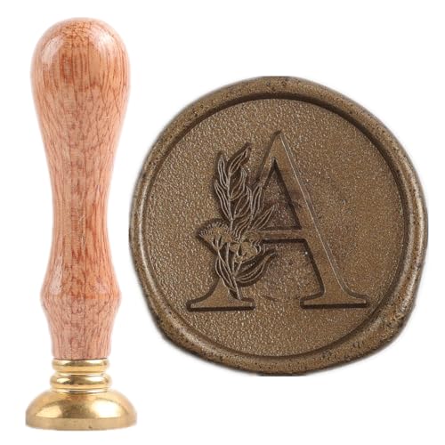 Letter R Wax Seal Stamp Kit, ONWINPOR 2PCS Eucalyptus Leaves Alphabet R Wax Sealing Stamp Set with 2Pcs Crystal Wooden Handle and 300Pcs Red Blue Gold Wax Sealing Beads, Wax Spoon and Candles (R)