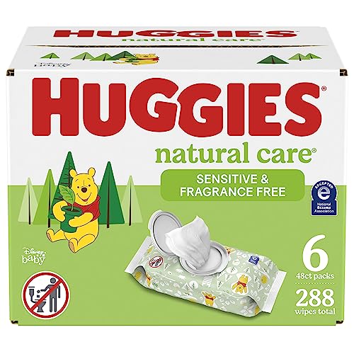 Huggies Natural Care Sensitive Baby Wipes, Unscented, 6 Flip-Top Packs, 48 Count (Pack of 6)