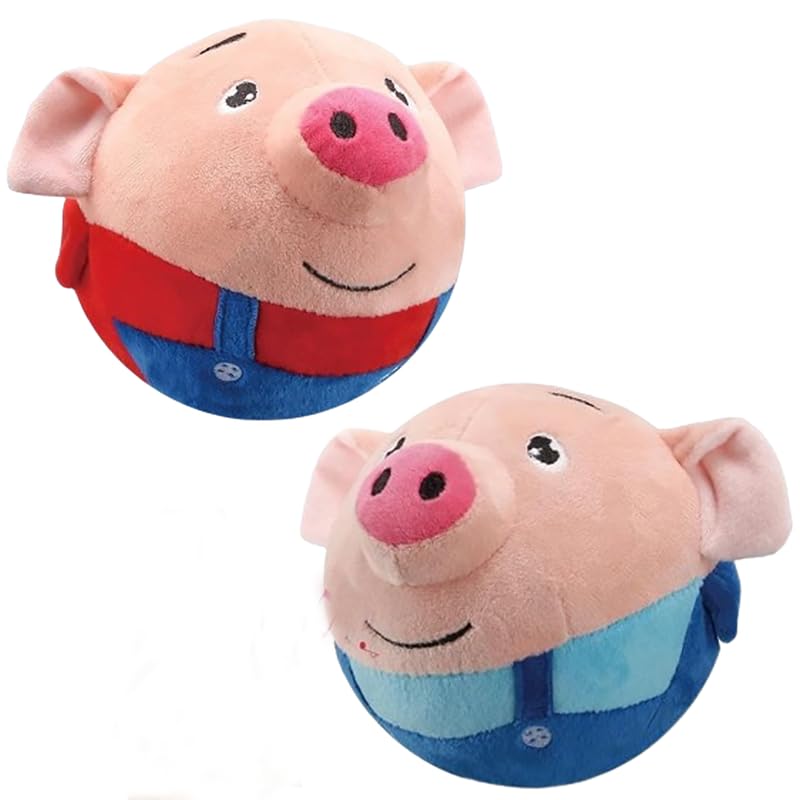 Active Moving Pet Plush Toy, 2024 New Squeaky Moving Dog Ball Toy Interactive Dog Puppy Toys Washable Cartoon Pig Plush Sound Electronic Dog Toy Shake Bounce Boredom Talking Toys (Blue+Red, 2Pcs Pig)