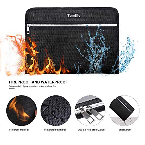 Tamfile Fireproof Accordion File Organizer with Handle, 13 Pocket Expanding File Folder with Zipper & Labels, File Folder with Multi-Pockets Paper Organizer Folder for Letter A4 Files, Blue