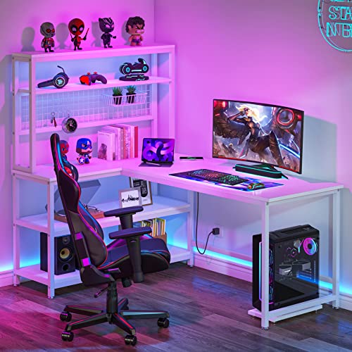 Tribesigns 55" Large Computer Desk with Wireless Charging 5 Storage Shelves, Office Desk Study Table Writing Desk Workstation with Hutch Bookshelf for Home Office (All Black)