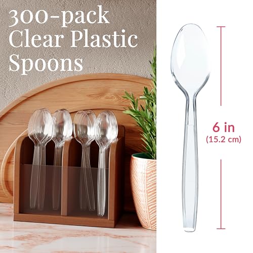 Prestee 100 Clear Plastic Spoons Heavy Duty - Silverware Spoons Plastic Disposable, Plastic Spoon Cutlery, Elegant Disposable Spoons Pack, Plastic Spoons Bulk Disposable Flatware, Plastic Utensils Set