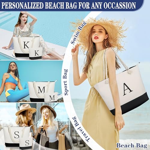 YOOLIFE Personalized Initial Beach Tote Bag, Waterproof Bag Beach Essentials Large Travel Bag for Women Teacher Appreciation Gifts Mom Gifts Unique Girlfriend Wife Grandma Gifts for Women Her Letter R