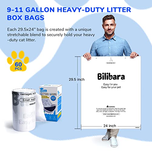 Bilibara Litter Box Liner Bag Compatible with Cat litter Box 3 and 4, 60 Pack - Extra Thick Waste Bags for Self-Cleaning Pet Kitty Litter Box Drawer Liners, 9-11 Gallons Home/Kitchen Trash Bags