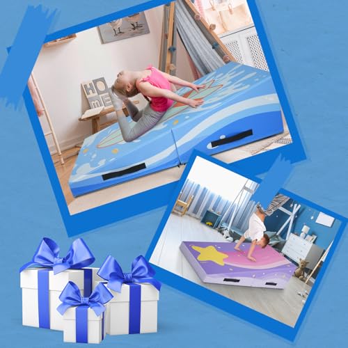 Kangaroo Hoppers Incline Gymnastics Mat, 48"x24"x14" Folding Wedge for Kids Tumbling, Skill Training, Multiple Colors Cheese Mat for Gymnastics, Home Gym Exercise, Blue