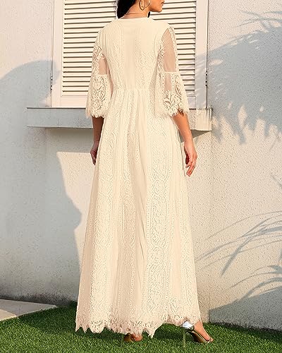 Women's V Neck Floral Lace Black Wedding Guest Boho Dress Bohomian Formal Evening Cocktail Party Beach Maxi Long Dresses