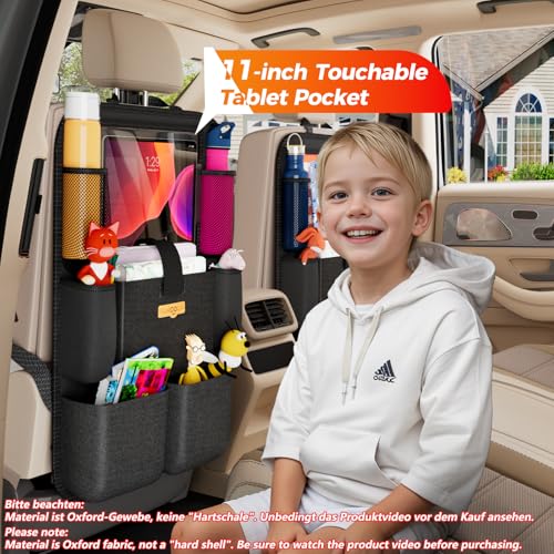 SURDOCA Upgraded Car Organizer with 11-inch Tablet Holder, 8 Pockets, Car Seat Protector for Road Trips - Car Storage and Organizers for Kids