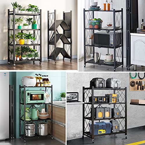 Txxplv 4 Tier Storage Shelves Wire Shelving Rack Unit, Adjustable Metal Rack for Storage Kitchen Laundry Storage Rack (Black)