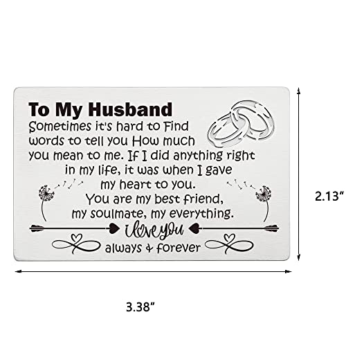 To My Husband Anniversary Cards Gift for Him, Her, Men, I Love You Card Gifts for Him, Valentine's Day Cards for Him, Husband, Groom Card Gifts,Engraved Wallet Card for Men, Boyfriend