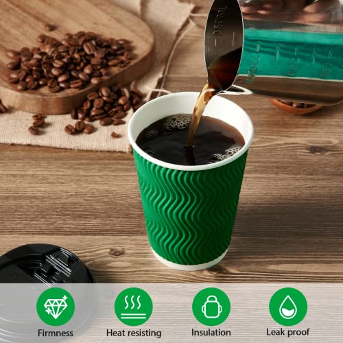 DAILYPACK 100 Count 12 OZ Coffee Cups with Lids, Insulated Ripple Wall Paper Hot Coffee Paper Cups for Hot Drinks