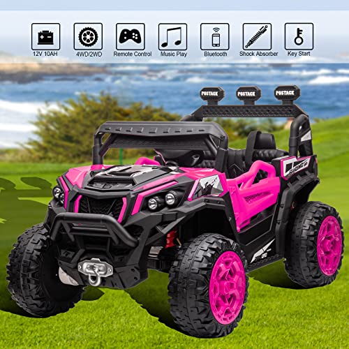 Nitoess 12V Kids Ride On Car with Remote Control,Battery Powered Ride On Truck,4Wheels Electric Car for Kids Ride On Truck for Boys,LED Lights,Music(Khaki)