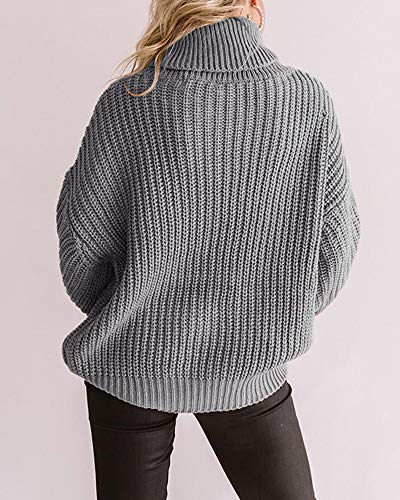 Womens Chunky Turtleneck Sweaters Plus Size Long Sleeve Cable Knit Casual Loose Jumper Tops Grey