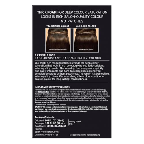 John Frieda Brown Permanent Precision Hair color, Foam Hair Kit, Brown Hair Dye, 5N Medium Natural Brown Hair Color, 1 Application