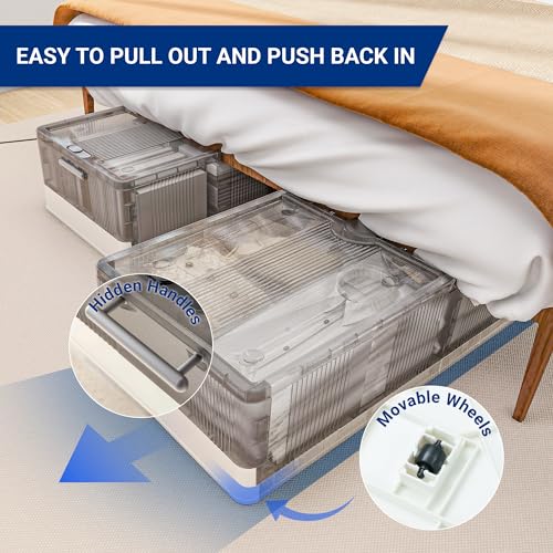 FLEXIMOUNTS 2 Pack Under Bed Storage with Wheels,108 QT Foldable Underbed Storage Containers,Collapsible Containers Stackable Under bed Organizer Bins for Clothes, Blankets, Shoes, Books