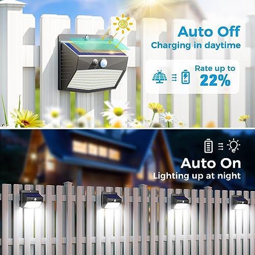 Peasur 2 Packs Solar Outdoor Lights Motion Sensor Solar Security Lights Waterproof with 3 Lighting Modes Solar Powered Wall Lights Outside for Garden Fence Yard Deck, Brown