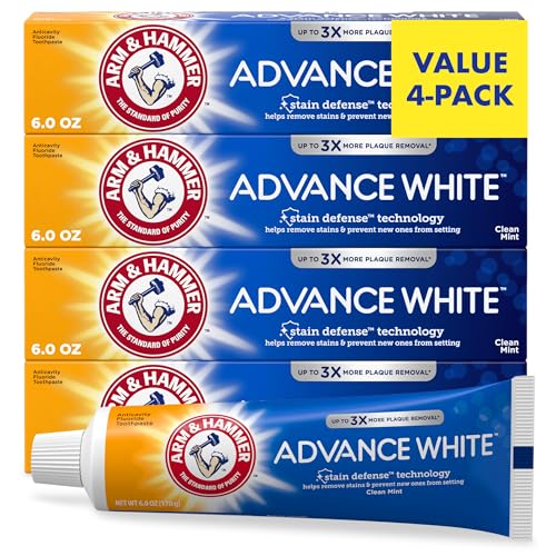 Arm & Hammer Advance White Toothpaste, Clean Mint Flavor, Stain Defense Technology, 6 Ounce (Pack of 4)