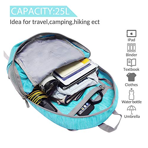 ZOMAKE 25L Ultra Lightweight Packable Backpack - Foldable Hiking Backpacks Water Resistant Small Folding Daypack for Travel(Aqua Blue)