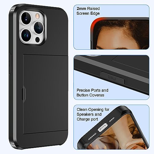 Phone Case Compatible with iPhone 15 Pro Max Wallet Case with Credit Card Holder ID Card Slot Shockproof Hard PC TPU Slide Flip Protective Cover for 15 Pro Max 6.7 inch(Black)