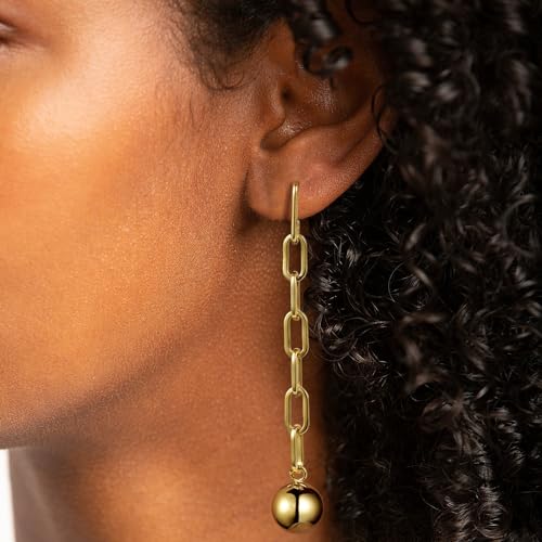 KissYan Gold Link Dangle Earrings, 14k Gold Paper Clip Chain Ball Drop Earrings Statement Earrings for Women Sterling Silver Post Dainty Jewelry Gifts