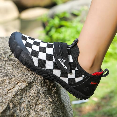 KUBUA Kids Sneakers Boys Girls Slip on Barefoot Shoes Minimalist Walking Tennis Shoes Black Grey 3.5 Big Kid