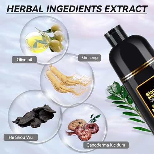 JIESSIA 3 IN 1 Hair Color Shampoo Dye For Women & Men Natural Herbal Plant Semi Permanent Grey Hair Cover Treated, 16.9 Fl Oz, Black