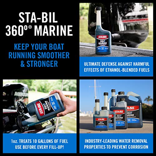 STA-BIL 360 Marine Ethanol Treatment & Fuel Stabilizer - Full Fuel System Cleaner - Fuel Injector Cleaner - Removes Water - Treats 1280 Gallons - 128 Fl. Oz. (22250),Gold, 1 Gallon