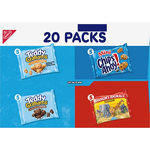 Nabisco Fun Shapes Variety Pack, Barnum's Animal Crackers, Teddy Grahams and CHIPS AHOY! Cookies, 20 Snack Packs