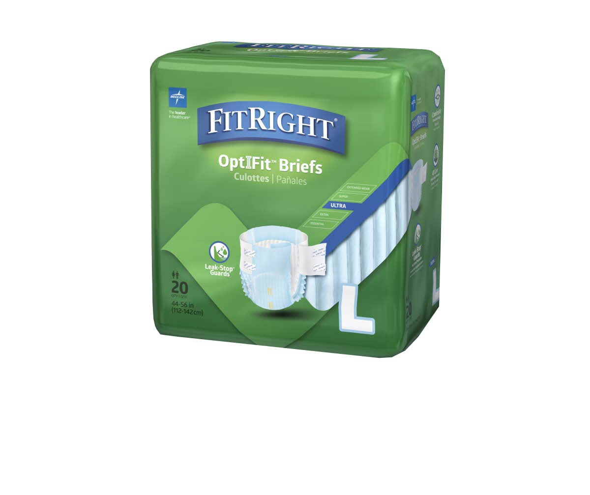 FitRight OptiFit Ultra Adult Briefs, Incontinence Diapers with Tabs, Heavy Absorbency, Large, 44 to 56", 20 Count