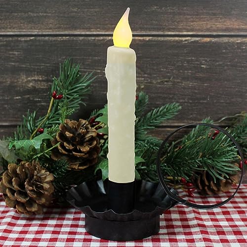 CVHOMEDECO. Real Wax Hand Dipped Battery Operated LED Timer Taper Candles Country Primitive Flameless Lights Décor, 6-3/4 Inch, Brown, 3 PCS in a Package