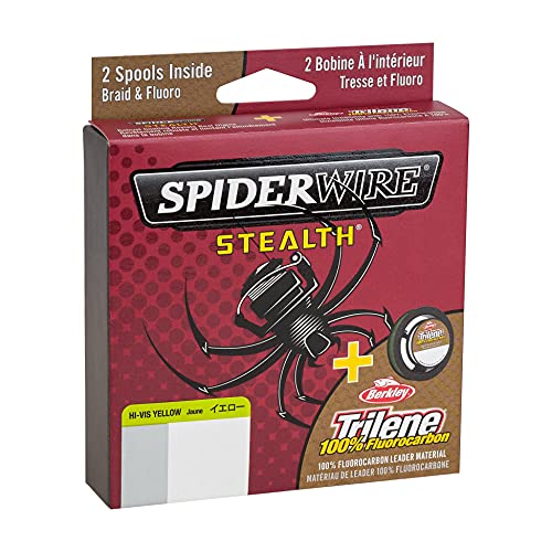 SpiderWire Stealth 8lb Braid + Trilene 100% Fluorocarbon Dual Spool, Hi-Vis Yellow/Clear, Superline Mono Equiv: 2lb