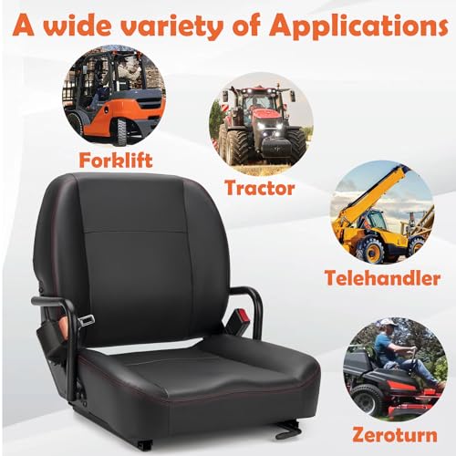 SEATIN Universal Forklift Seat,Tractor Seat,with Hip Restaint,Micro Switch and Safety Belt,for Tractor,Mower,Skid Loader,Telehandler,Backhoe,Excavator Dozer…