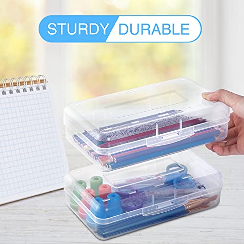 Sooez 6 Pack Clear Pencil Box, Plastic Large Pencil Case with Snap-tight Lid, Hard Crayon Box Bulk Marker Organizer Plastic Containers, Stackable Storage School Supply Box for Craft, Pen