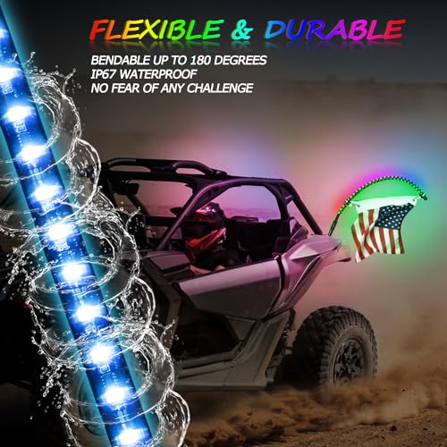 2FT LED Whip Lights, Niwaker Smoked Black Whip Light Kits with Wireless RF Remote RGB Dancing/Chasing Lighted Whip LED Antenna LED Whips for UTV ATV Polaris RZR Can Am Truck Offroad 4x4 Dune