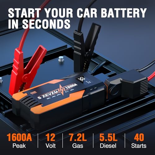 ET05 Jump Starter 1600A Portable Car Jump Starter Battery Pack for Up to 7.2L Gas and 5.5L Diesel Engines 51.8Wh 12V Jump Box with USB Ports, LCD Display and LED Light