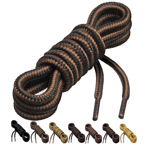 Birch 1/5" Thick Tough and Heavy Duty Round Boot Laces for Boots and Hiking Shoes. (45"(115cm)-S, Black/Brown)