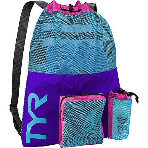 TYR Big Mesh Mummy Backpack for Swim, Gym and Workout Gear, Black, 40-Liter Capacity