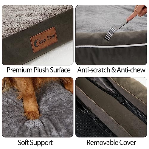 Casa Paw Orthopedic Dog Beds for Large Dogs, Waterproof Dog Beds Large, Memory Foam Dog Couch Bed, Comfy Bolster Pet Bed with Removable Washable Cover, Nonskid Bottom (Large,Brown)