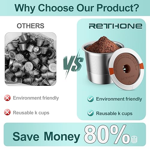 RETHONE K Cup Reusable Coffee Pods, Universal Stainless Steel Reusable K Cups Compatible with Keurig 1.0 & 2.0 Coffee Machines Brewers Refillable K Cups (1 Pack)