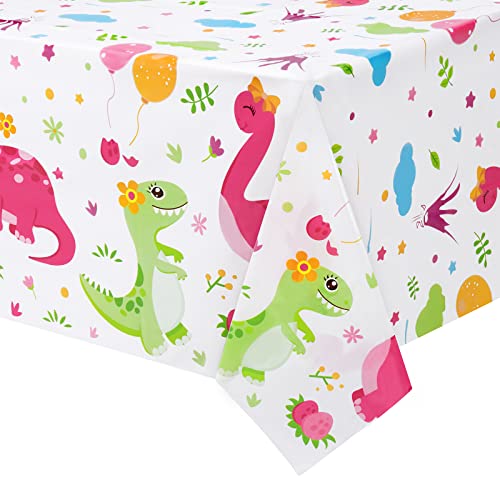 WERNNSAI Dinosaur Printed Tablecloth - 86.6" x 52" Rectangular Plastic Disposable Table Covers Birthday Baby Shower Tea Party Dinosaur Party Supplies for Kids Girls