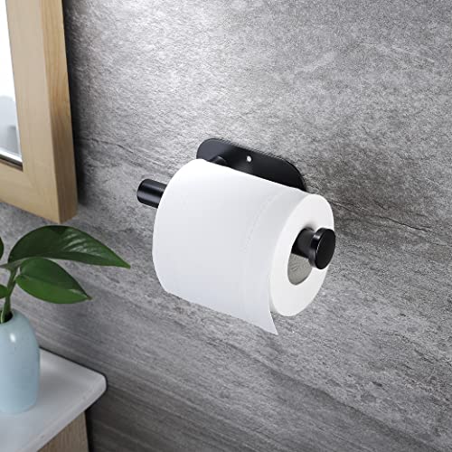 YIGII Adhesive Toilet Paper Holder - Self Adhesive Black Toilet Paper Roll Holder Wall Mount for Bathroom and Kitchen, SUS-304 Stainless Steel