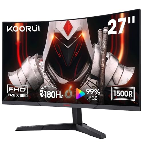 KOORUI 24 inch Curved Monitor, Full HD 1080P Curved Computer Monitor, 1500R, 75Hz Monitor, HDMI VGA, Tilt Adjustment, LCD Monitor, Eye Care, Black 24N5CA