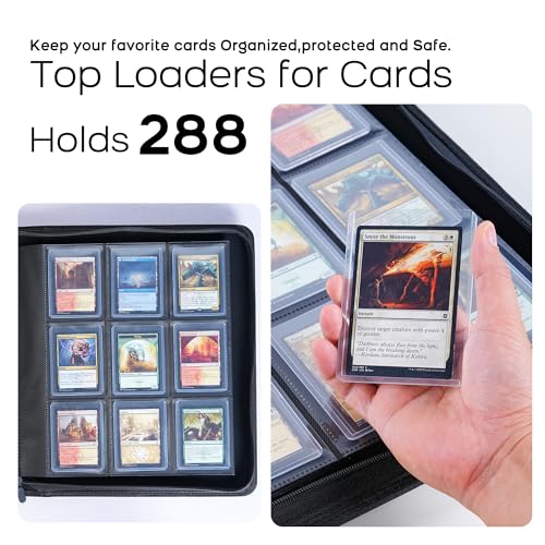 DRZERUI Toploader Binder, Holds 288 Top Loaders for Cards, 9 Pocket Top Loader Binders with Sleeves for 3" x 4" Rigid Card Holders for Trading Cards（Classic Black）