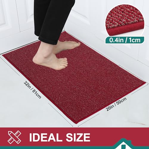 BEQHAUSE Kitchen Rugs and Mats,Non Skid Washable Absorbent Kitchen Runner Rug with TPR Backing for Kitchen,Front of Sink,Laundry (Burgundy Red,20"x32")