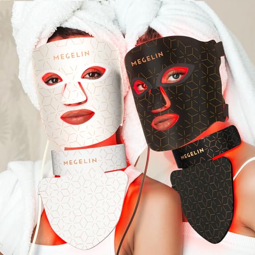 MEGELIN Led Red Light Therapy Face & Neck Mask, 7 Colors Led Light Therapy Facial Mask, Infrared Red Light Therapy Mask, Infrared Light Skin Rejuvenation(Black)