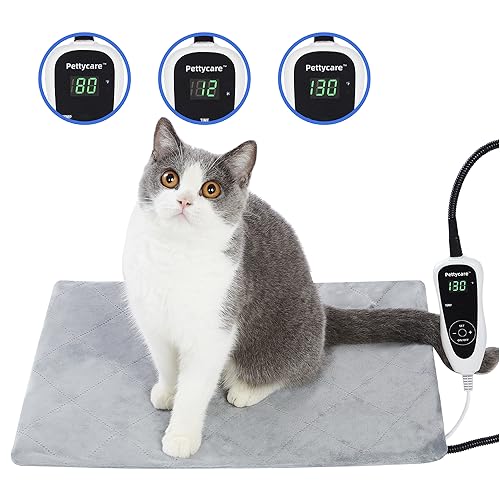 pettycare Pet Heating Pad for Dog Cat, Electric Heating with Steel-Wrapped Cord, 25-Level Timer & 11-Level Temperature Indoor Warming Pads Easy Clean for Puppy Cat Dog S 17.4x14inch