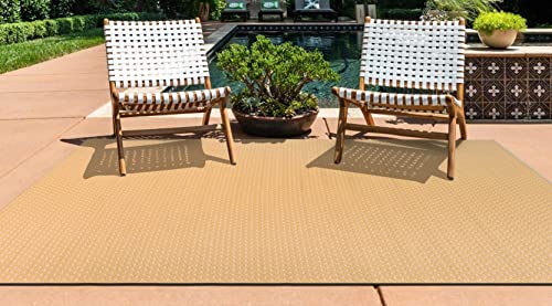 Rugshop Elba Contemporary Plaid Reversible Crease-Free Waterproof Premium Recycled Plastic Outdoor Rugs for Patio,Backyard,RV,Deck,Picnic,Trailer,Beach,Camping Beige 3' x 5'