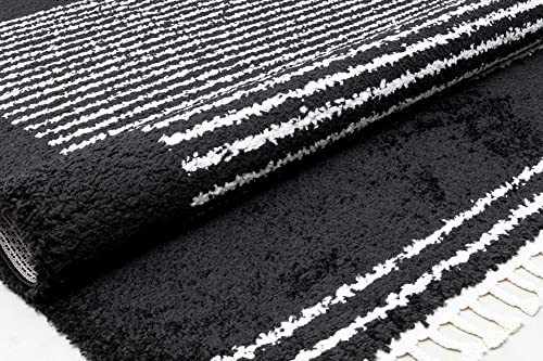 CosmoLiving by Cosmopolitan BT35A Ebony Twilight Stripe Shag Black Non-Shedding Living Room Bedroom Dining Home Office Area Rug, 2'6" x 4'