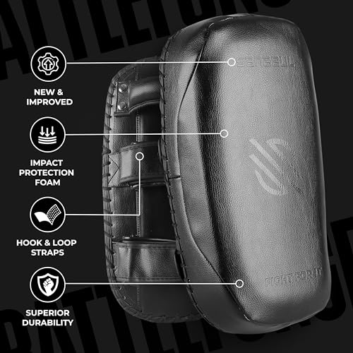 Sanabul Upgraded Battle Forged Kickboxing Muay Thai Pads 2pcs Muay Thai Striking Coaching Gear Martial Arts Training Kick Pads 1 Pair - Black