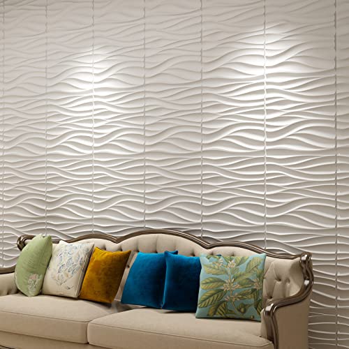 Art3d Textures 3D Wall Panels White Diamond Design for Interior Wall Decor Pack of 12 Tiles 32 Sq Ft (PVC)