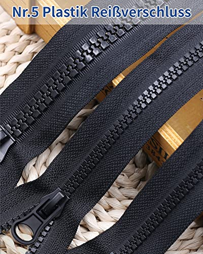 Wavebeexs 20 Inch Jacket Zipper, #5 Reliable Zipper for Jacket (3 Piece), Black Plastic Coat Zipper Replacement, Separating Zipper for Coat, Down Jacket, Sweatshirt, Clothes, Parka and More